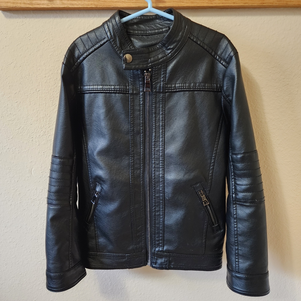 LJYH Boy's Black Faux Leather Moto Jacket